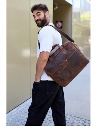 Duża solidna skórzana torba Beltimore na laptopa dokumenty brązowa nubuk M87 - zdjęcie 3