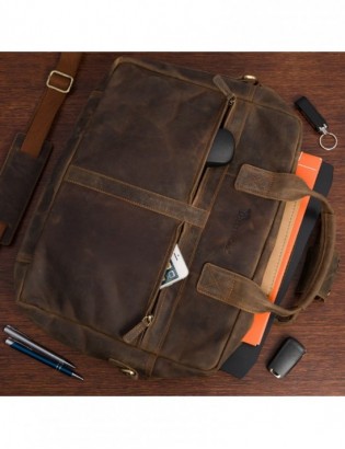 Duża solidna skórzana torba Beltimore na laptopa dokumenty brązowa nubuk M87 - zdjęcie 5