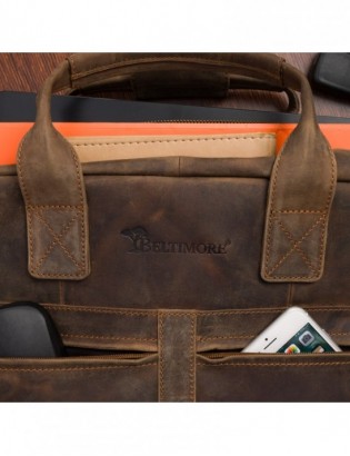 Duża solidna skórzana torba Beltimore na laptopa dokumenty brązowa nubuk M87 - zdjęcie 6
