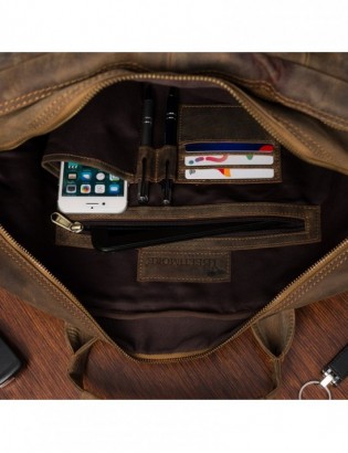 Duża solidna skórzana torba Beltimore na laptopa dokumenty brązowa nubuk M87 - zdjęcie 7