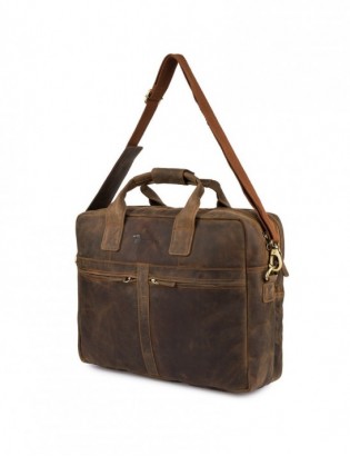 Duża solidna skórzana torba Beltimore na laptopa dokumenty brązowa nubuk M87 - zdjęcie 8