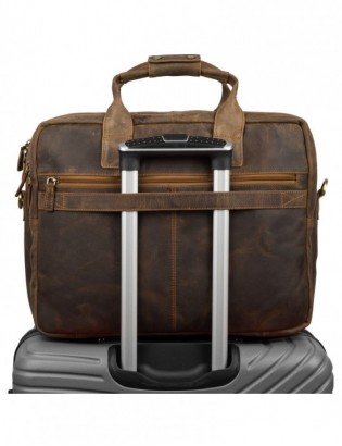 Duża solidna skórzana torba Beltimore na laptopa dokumenty brązowa nubuk M87 - zdjęcie 11