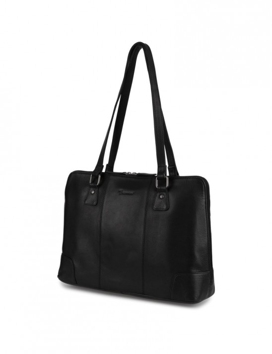 Torebka skórzana damska klasyczna duża A4 na ramię laptopa 13" Beltimore czarna N35