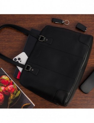 Torebka skórzana damska klasyczna duża A4 na ramię laptopa 13" Beltimore czarna N35 - zdjęcie 3