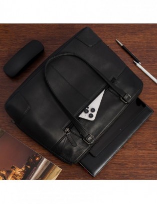 Torebka skórzana damska klasyczna duża A4 na ramię laptopa 13" Beltimore czarna N35 - zdjęcie 4