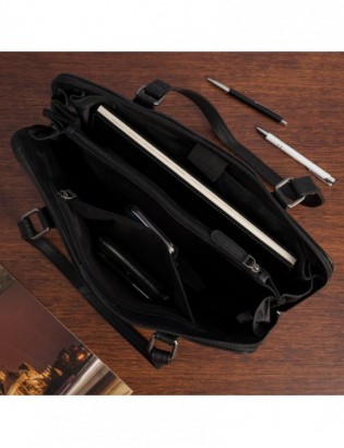 Torebka skórzana damska klasyczna duża A4 na ramię laptopa 13" Beltimore czarna N35 - zdjęcie 10