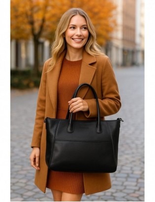 Torebka skórzana damska klasyczna duża A4 na ramię Beltimore czarna N34 - zdjęcie 2