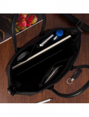 Torebka skórzana damska klasyczna duża A4 na ramię Beltimore czarna N34 - zdjęcie 7