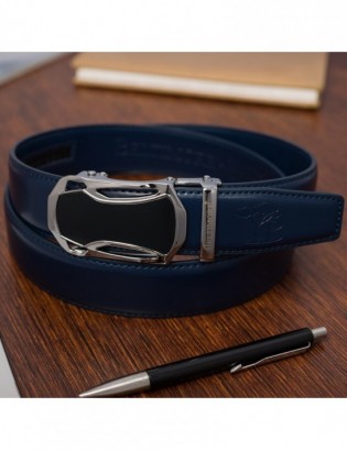 Pasek męski skórzany klamra automatyczna granatowy Beltimore A48 - zdjęcie 3