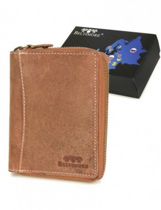 Jasnobrązowy duży portfel skórzany męski skóra nubuk Beltimore vintage G71 - zdjęcie 1