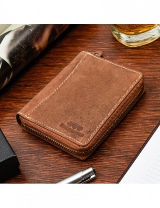 Jasnobrązowy duży portfel skórzany męski skóra nubuk Beltimore vintage G71 - zdjęcie 3