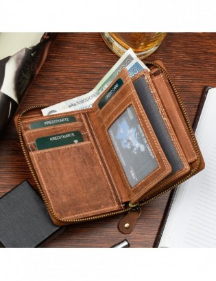 Jasnobrązowy duży portfel skórzany męski skóra nubuk Beltimore vintage G71 - zdjęcie 4