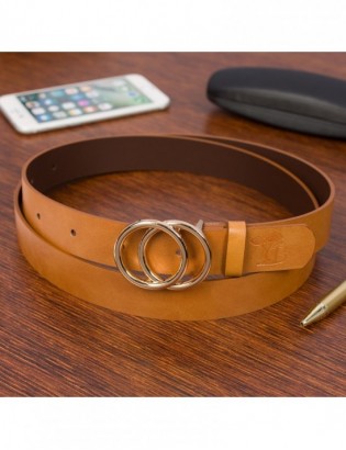 Skórzany pasek damski do spodni sukienki koła klasyczny camel Beltimore B09 - zdjęcie 2