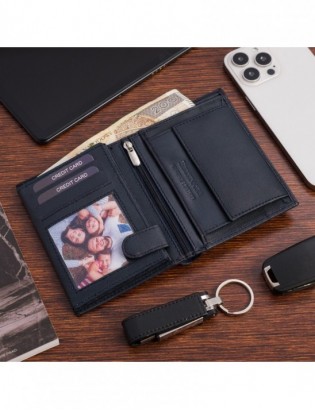 Męski portfel skórzany klasyczny granatowy pionowy Beltimore D45 - zdjęcie 2