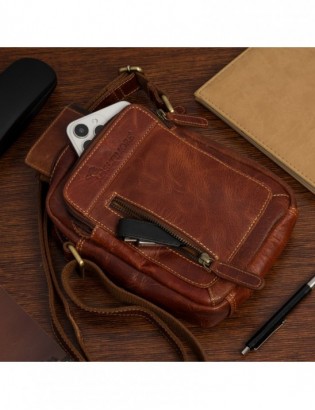 Torba męska skórzana na ramię mała listonoszka brązowa nubuk Beltimore N21 - zdjęcie 2