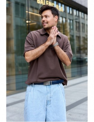 Pasek męski skórzany do spodni casual garnituru automat gładki granatowy Beltimore A52 - zdjęcie 2