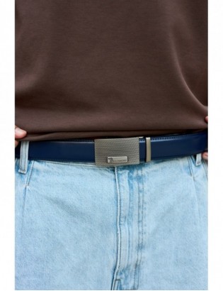 Pasek męski skórzany do spodni casual garnituru automat gładki granatowy Beltimore A52 - zdjęcie 3