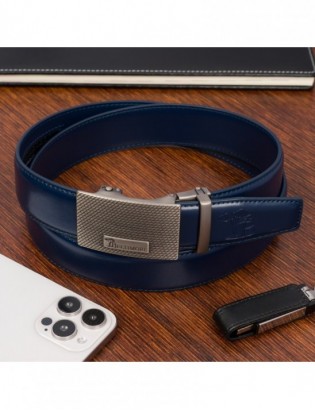 Pasek męski skórzany do spodni casual garnituru automat gładki granatowy Beltimore A52 - zdjęcie 5