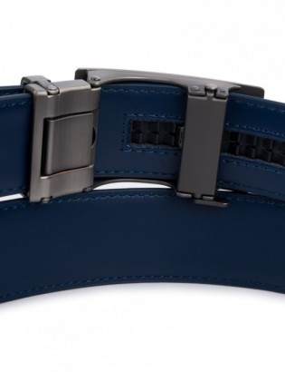 Pasek męski skórzany do spodni casual garnituru automat gładki granatowy Beltimore A52 - zdjęcie 9