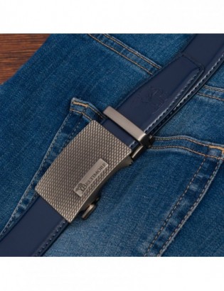 Pasek męski skórzany do spodni casual garnituru automat gładki granatowy Beltimore A52 - zdjęcie 10