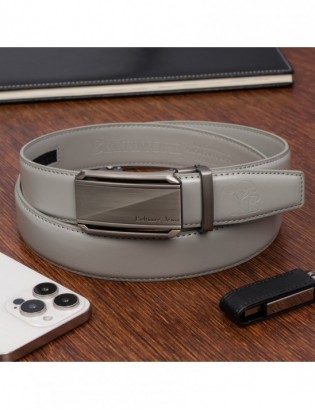 Pasek męski skórzany klamra automatyczna jasno szary Beltimore A51 - zdjęcie 3