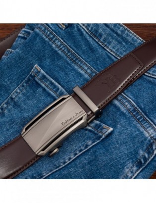 Pasek męski skórzany klamra automatyczna ciemno brązowy Beltimore A51 - zdjęcie 3