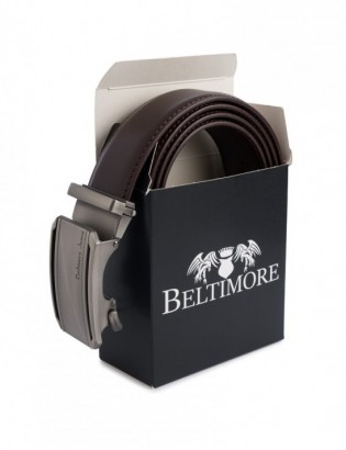 Pasek męski skórzany klamra automatyczna ciemno brązowy Beltimore A51 - zdjęcie 4