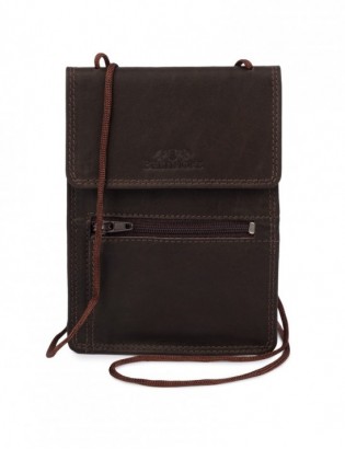 ETUI saszetka PASZPORTÓWKA na szyję dokumenty skórzana podróżna ciemny brąz Beltimore D78 - zdjęcie 1