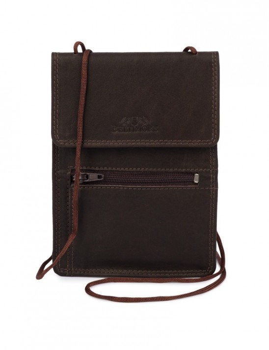 ETUI saszetka PASZPORTÓWKA na szyję dokumenty skórzana podróżna ciemny brąz Beltimore D78