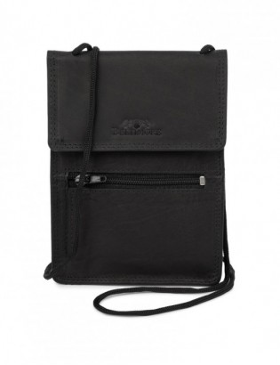 ETUI saszetka PASZPORTÓWKA na szyję dokumenty skórzana podróżna czarna Beltimore D78 - zdjęcie 1
