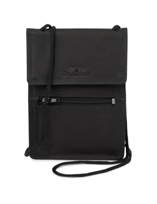 ETUI saszetka PASZPORTÓWKA na szyję dokumenty skórzana podróżna czarna Beltimore D78