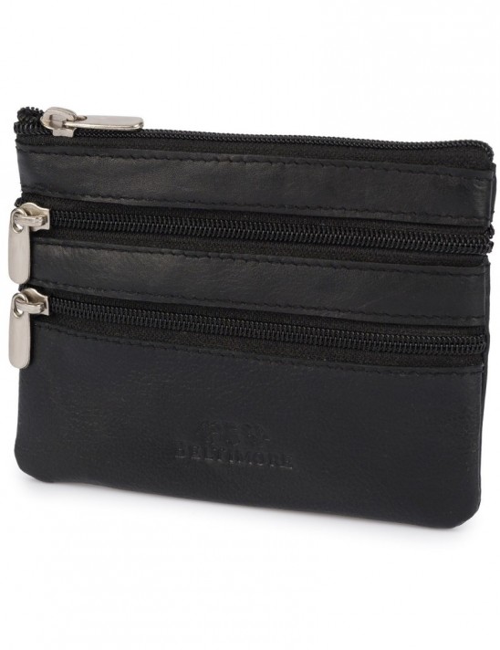 Skórzane etui na klucze trzy komory portmonetka kluczówka czarna Beltimore E45