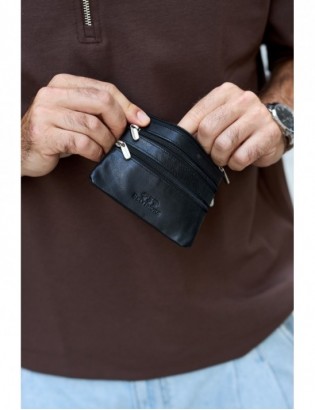 Skórzane etui na klucze trzy komory portmonetka kluczówka czarna Beltimore E45 - zdjęcie 3