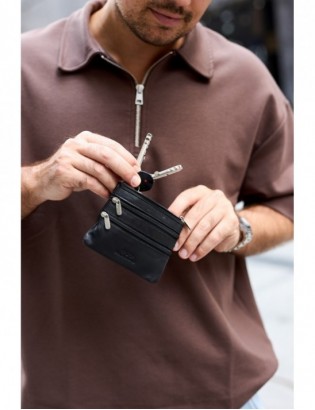 Skórzane etui na klucze trzy komory portmonetka kluczówka czarna Beltimore E45 - zdjęcie 6