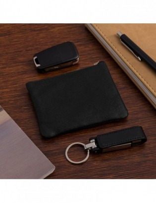 Skórzane etui na klucze trzy komory portmonetka kluczówka czarna Beltimore E45 - zdjęcie 9