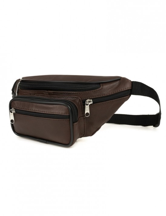 Nerka saszetka skórzana męska klasyczna pojemna biodrówka brązowa I54