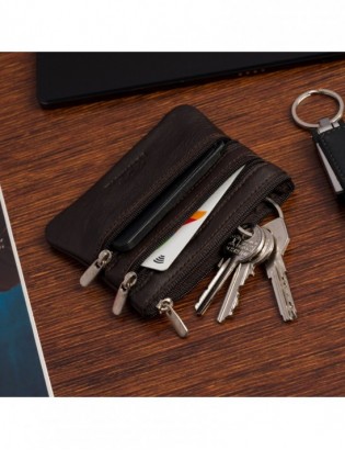 Skórzane etui na klucze trzy komory portmonetka kluczówka brązowa Beltimore E45 - zdjęcie 3