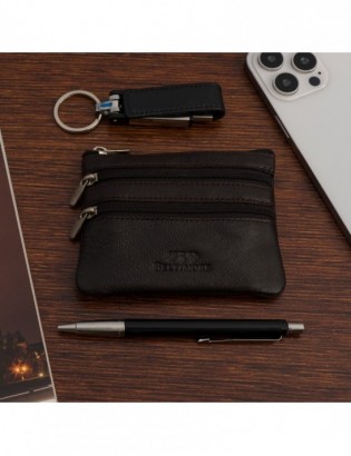 Skórzane etui na klucze trzy komory portmonetka kluczówka brązowa Beltimore E45 - zdjęcie 4