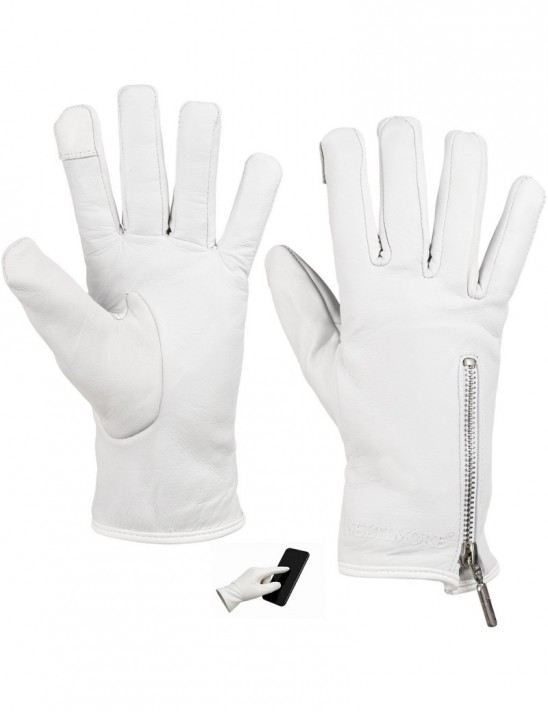 Rękawiczki skórzane damskie polar na dotyk TOUCH FINGER białe BELTIMORE K27