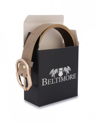 Skórzany pasek damski do spodni sukienki cielisty skóra nat. zamszowa 3 cm Beltimore E53 - zdjęcie 10