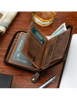 Brązowy duży portfel skórzany męski skóra nubuk Beltimore vintage G71 - zdjęcie 8