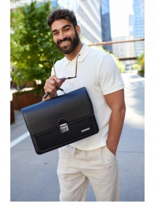 Czarna męska aktówka Beltimore teczka elegancka solidna skórzana J17 - zdjęcie 2