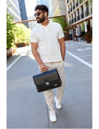 Czarna męska aktówka Beltimore teczka elegancka solidna skórzana J17 - zdjęcie 3