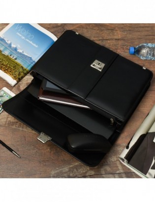 Czarna męska aktówka Beltimore teczka elegancka solidna skórzana J17 - zdjęcie 6