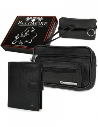 Zestaw męski skórzany premium Beltimore portfel saszetka etui P68 - zdjęcie 1