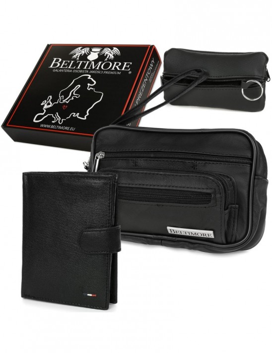 Zestaw męski skórzany premium Beltimore portfel saszetka etui P68
