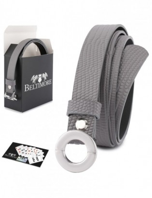 Skórzany pasek damski do spodni sukienki szara skóra nat 1,8 cm Beltimore O18 - zdjęcie 1