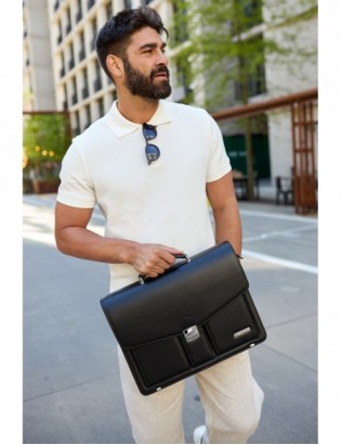 Czarna męska aktówka Beltimore teczka elegancka pojemna W37 - zdjęcie 5