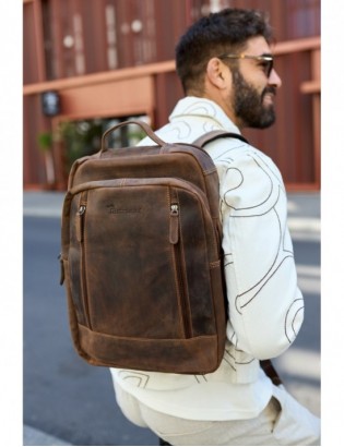 Plecak skórzany na laptopa 15,6 biznesowy duży A4 pojemny brązowy premium Beltimore N09 - zdjęcie 3