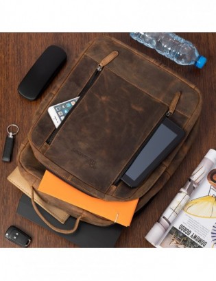 Plecak skórzany na laptopa 15,6 biznesowy duży A4 pojemny brązowy premium Beltimore N09 - zdjęcie 5
